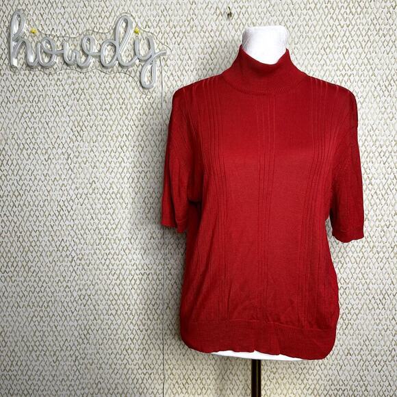 Vintage Evan-Picone 100% Silk Knit Red Mock Neck Short Sleeve Top Size L - Picture 1 of 9